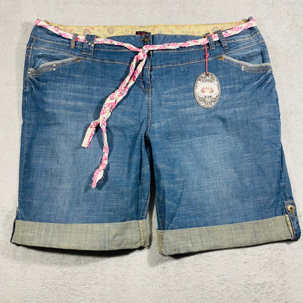 Joe Browns Denim Bermuda Shorts Womens 24 Blue Cuffed Rhinestone‎ Cinch Back